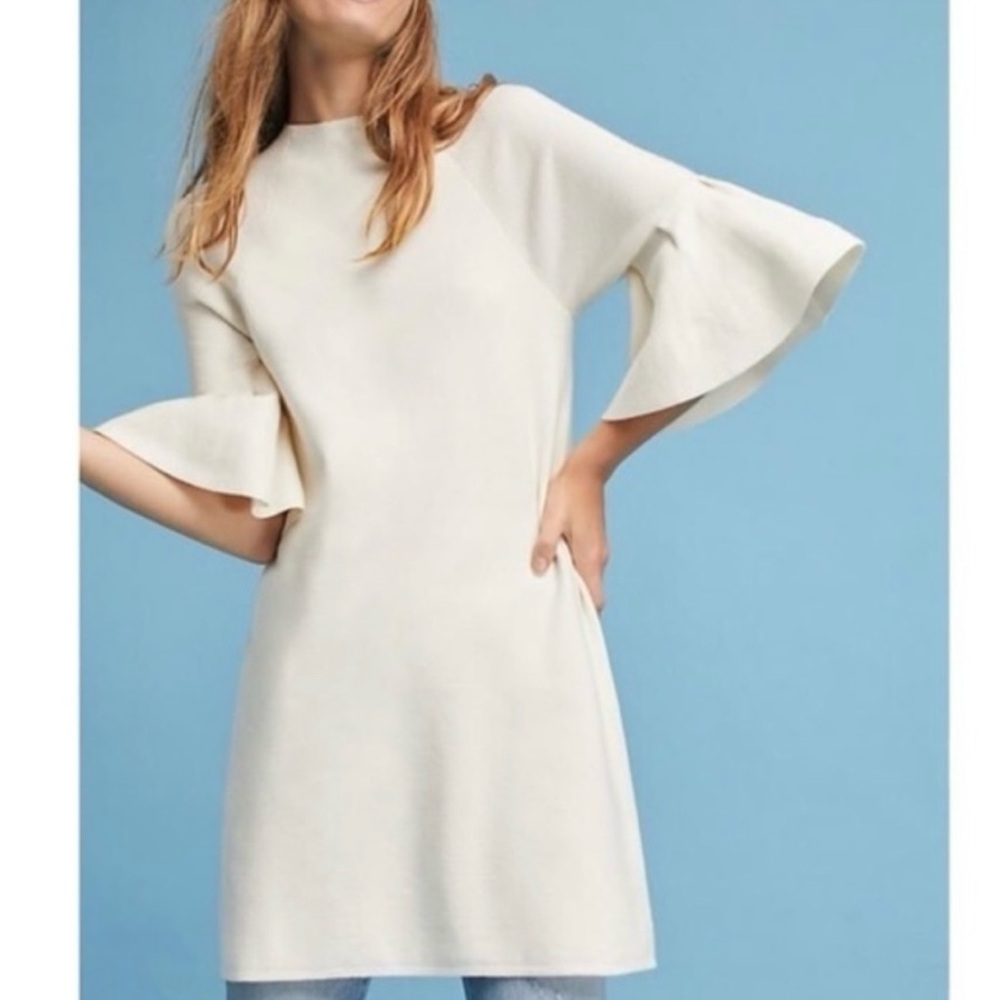 Moth Anthropologie Chester Sweater Dress Mini Bell Sleeves Cream White Small